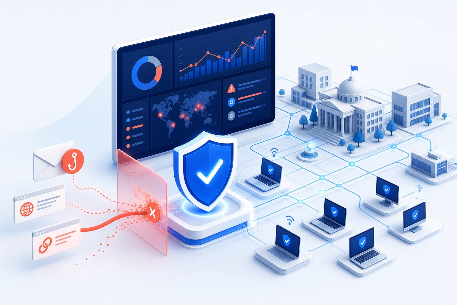Phish Block monitoring dashboard protecting connected campus devices from phishing threats
